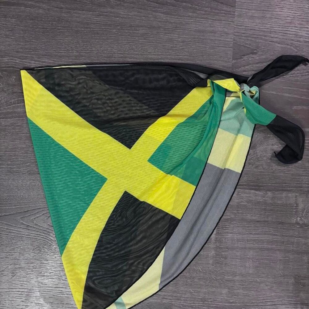 Jamaica Flag Sheer Mesh Sarong Wrap Cover-Up One Size Women’s